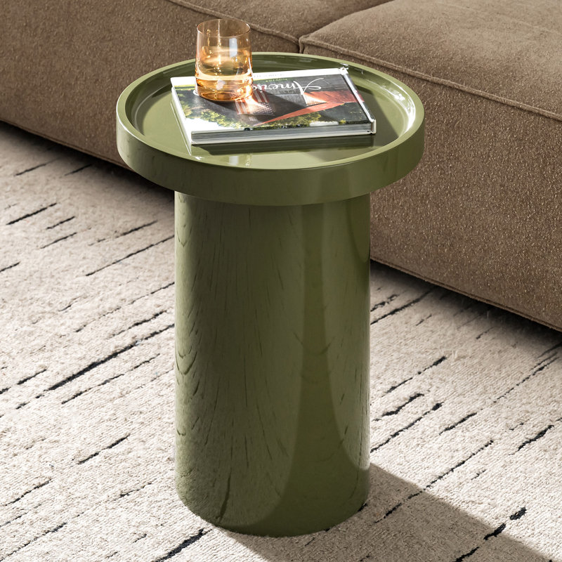 Musae Modern Round Fully Assembled End Table with Enamel Finish, Olive