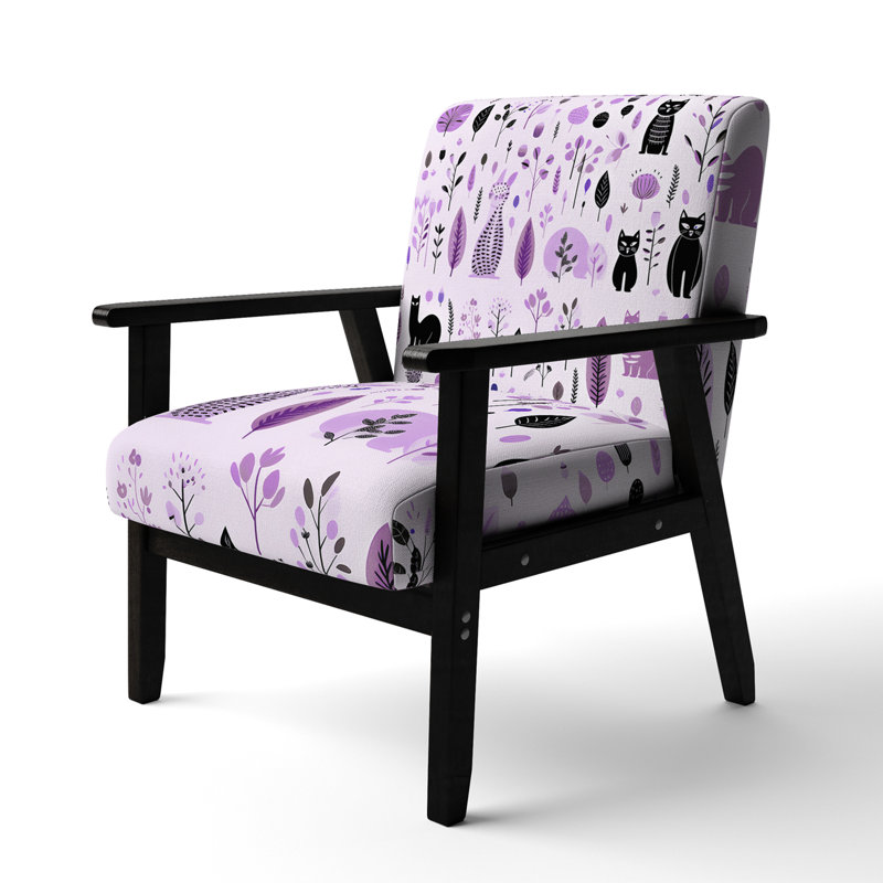 Chaise à accoudoirs décontractée rembourrée Minimalist Forest Animal, Mauve / Noir, Noir