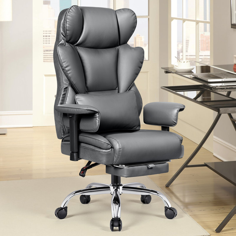 Fauteuil de bureau ergonomique réglable en cuir de luxe avec repose-pieds
