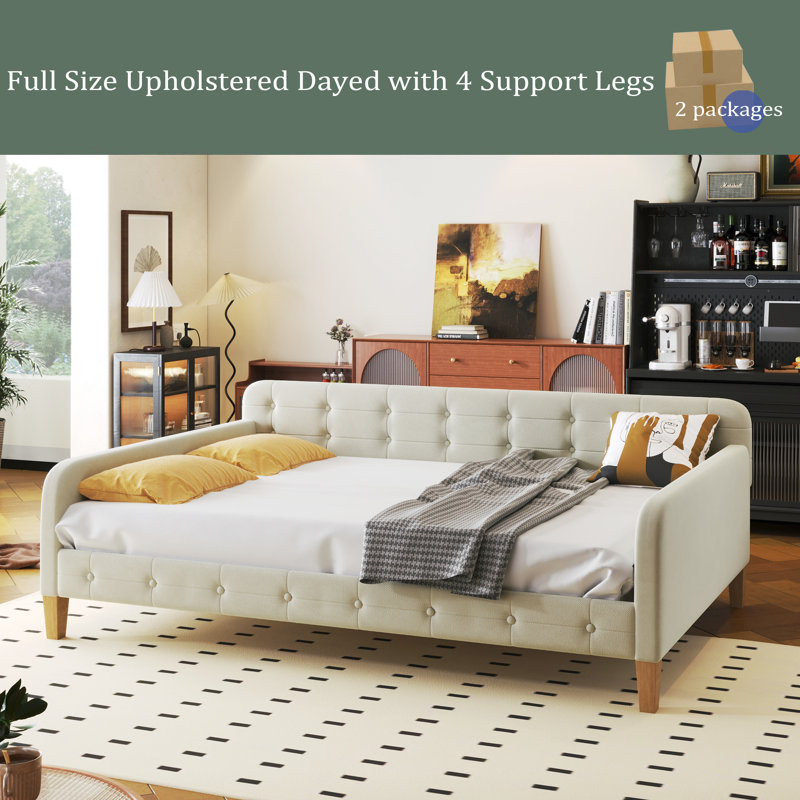 Upholstered Daybed with 4 Support Legs, Twin, Beige