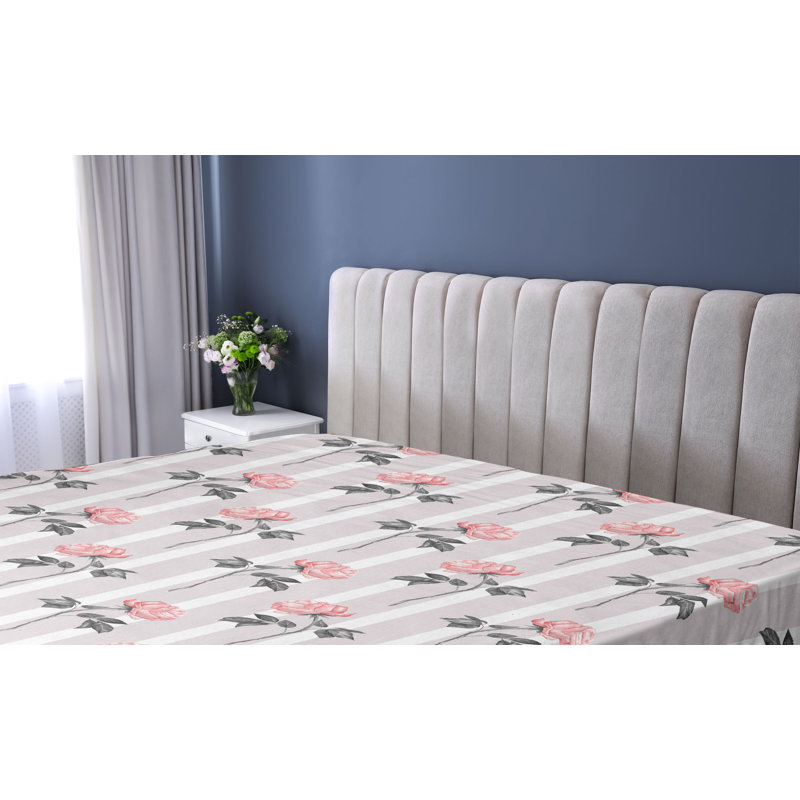 Queen White Microfiber Cat Print Fitted Sheet