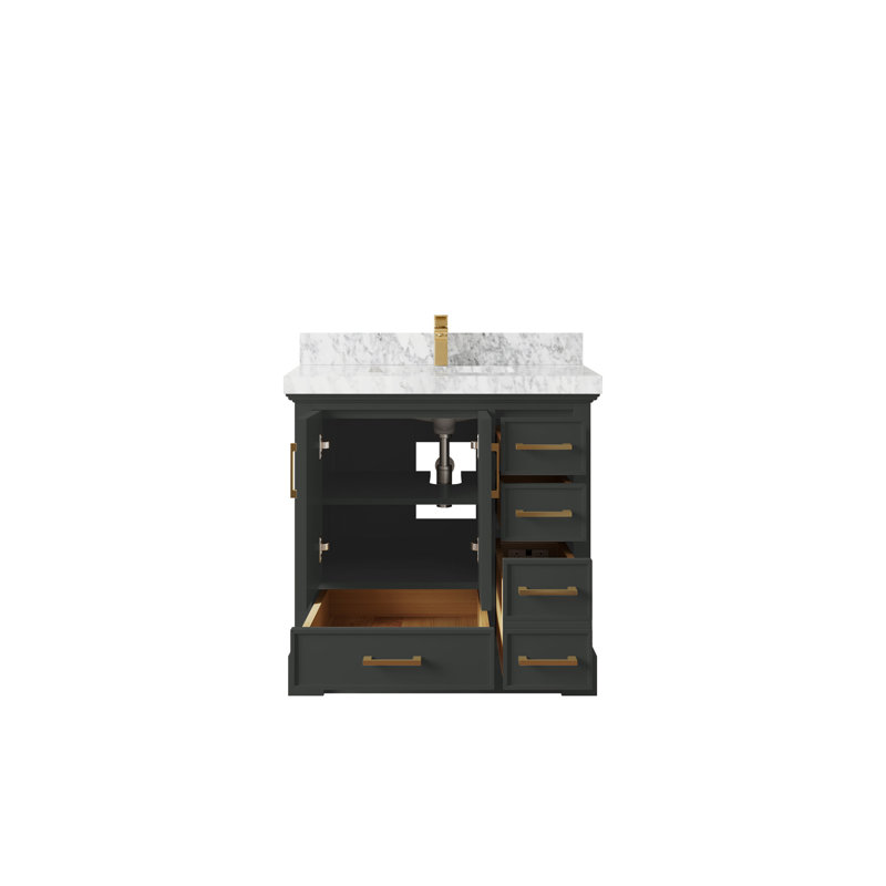 Meuble-lavabo simple 36 po avec dessus en marbre Jonesha