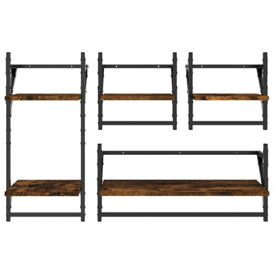 vidaXL Wall Shelf Set with Bars Storage Display Shelf Engineered Wood