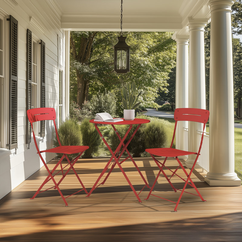 Shelah Macaron Round 3- Piece  4 - Person Outdoor Bistro Set, Red