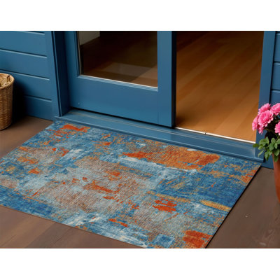 Tapis intérieur lavable abstrait bleu marine et ivoire HomeRoots 3 pi x 5 pi
