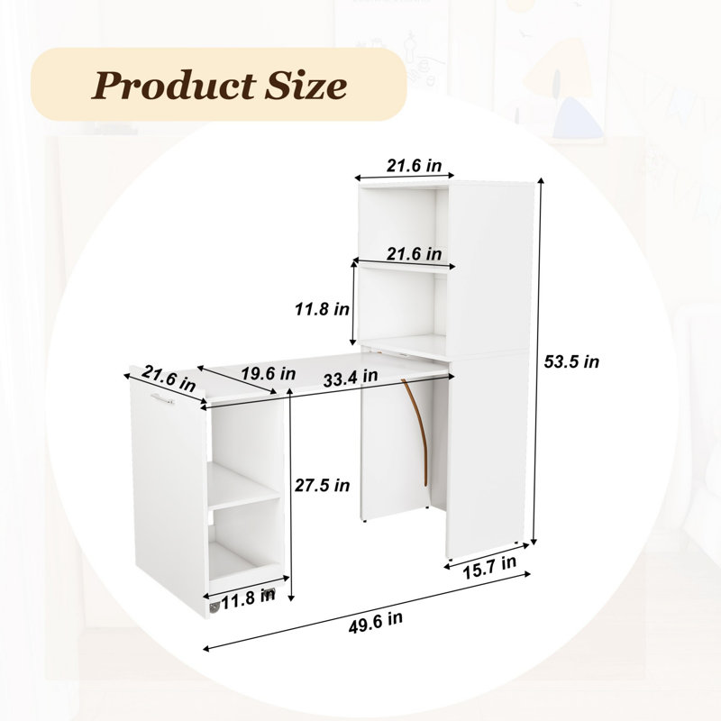 Bureau pour la maison, bureau pliable extensible avec tablettes de rangement et roues mobiles pour appartements et bureaux