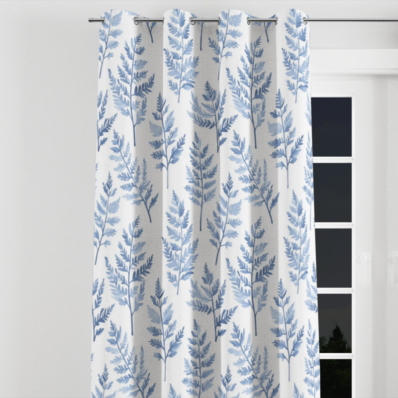 Country Farmhouse Window curtains - Floral Mist Blue Ferns Grommet Curtain - 1 Panel, 52" W x 84" L, Silver Grommets