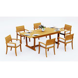 9 Pcs Grade-A Teak Wood Dining Set: 94" Double Extension Mas Rectangle Trestle Leg Table And 8 Travota Stacking Arm Chairs #11TV2108