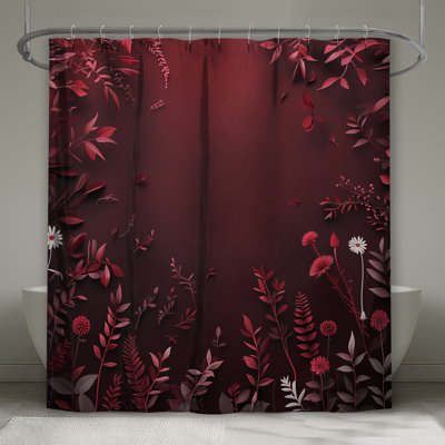 Red Leaves Shower Curtain - Floral Bathroom Decor Modern