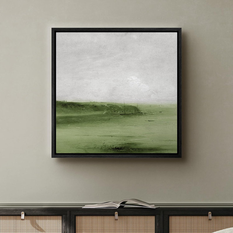 Voilier vert pastel océan encadré sur toile, Noir, H 16 po x l 16 po