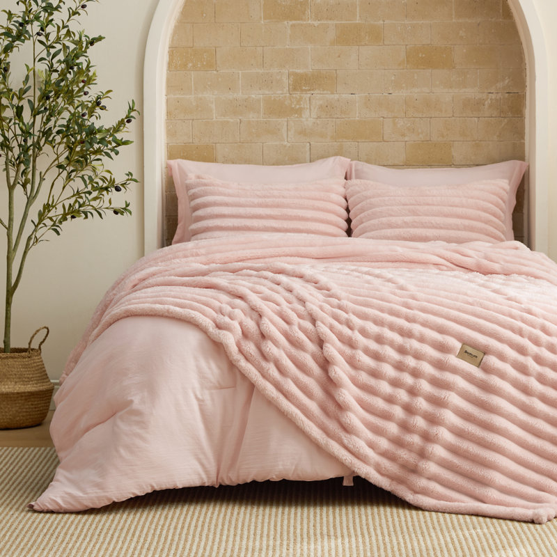 Bedsure Queen 2-in-1 Comforter Set with Detachable Fluffy Blanket – Peachskin SnapTech Design Bed-in-a-bag, All-Season Bedding Set(Set of 6)