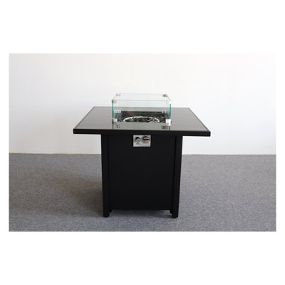 30 Powdercoated Metal Fire Pit With Smoked Glass Top