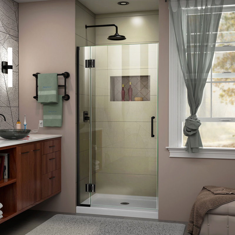 DreamLine Unidoor-X 29 inch W x 72 inch H Frameless Hinged Shower Door in Matte Black, Matte Black, Reversible, 29"
