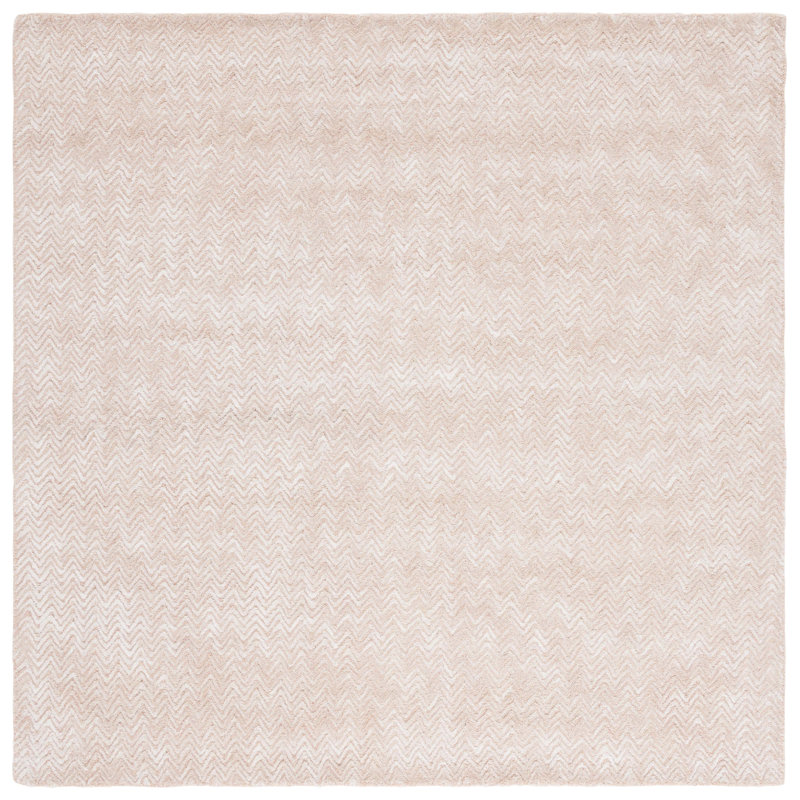 Brunilde Chevron Handmade Tufted Area Rug in Pink/Ivory, Square 6"