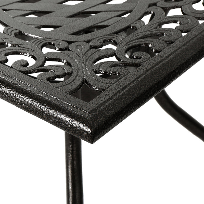 Table de jardin rectangulaire en aluminium moulé - Présentant un magnifique motif floral et une fonction parasol, idéale pour une terrasse ornée d'un élégant support