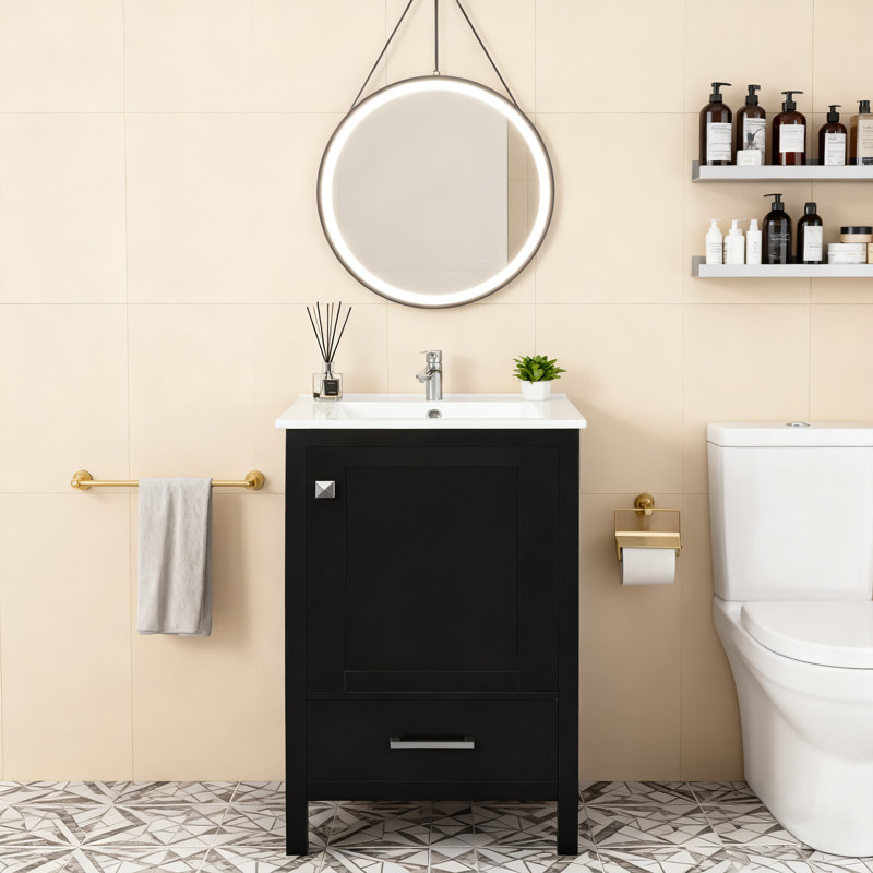 Meuble-lavabo de 20 po avec plateau en céramique Royeir, H 34,2 po x l 18,3 po x P 20 po, Noir
