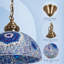 Luminaire suspendu dôme en verre bleu mosaïque avec cadre en fer bronze, chaîne de suspension réglable, ampoule E26 à culot chaud incluse