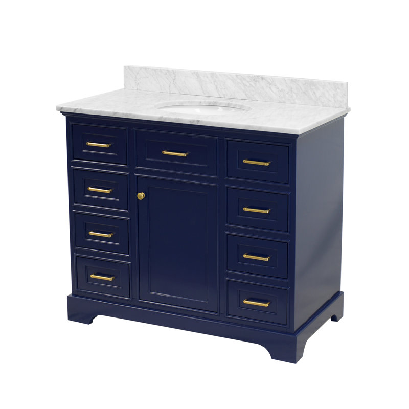 Ensemble de meuble-lavabo simple 42 po Ronnie, Marbre de Carrare, Bleu royal