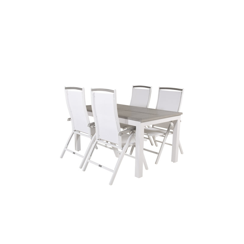 Jayesh 4 - Person Patio Dining Set with Extendable Rectangular Table, 75cm H x 160cm L x 90cm W, White