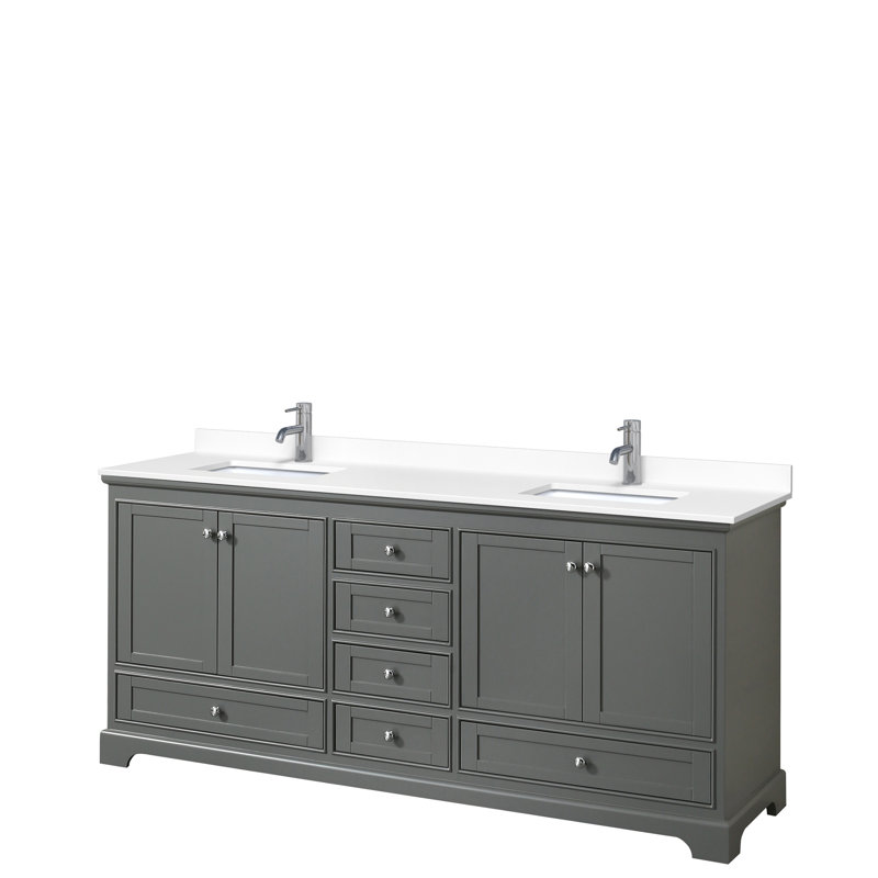 Ensemble de meuble-lavabo double 80 "Deborah, Espresso foncé, Marbre de culture blanc, Chrome poli