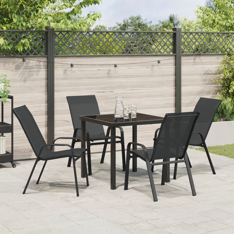  5 Piece Garden Dining Set - Grey PVC-coated polyester And Steel, Black