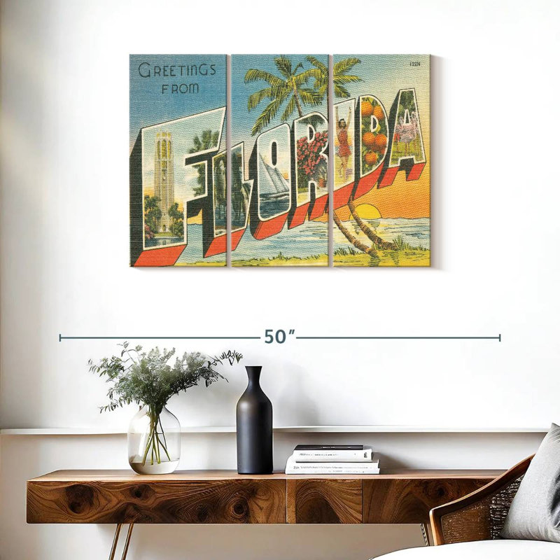 «Greetings From Florida on Canvas», ensemble de 3 pièces, H 24 po x l 38 po x P 1,25 po