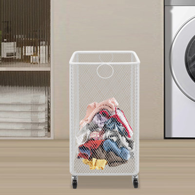 Metal mesh laundry storage cart, laundry basket with wheels