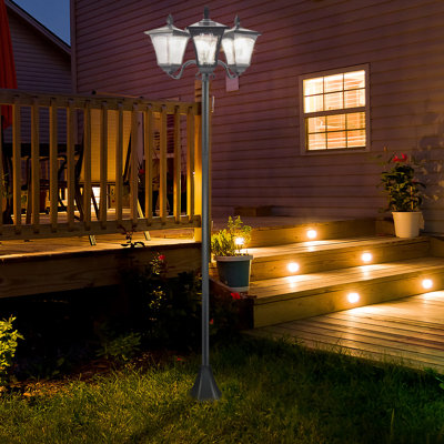 Solar Lamp Post 72", Triple Street , All-Weather Stainless Steel, Black For Garden Lawn Pathway Driveway, Vintage, Energy Saving Aspect Triple, Vintage Look Garden, Lawn, Weir, Conserve
