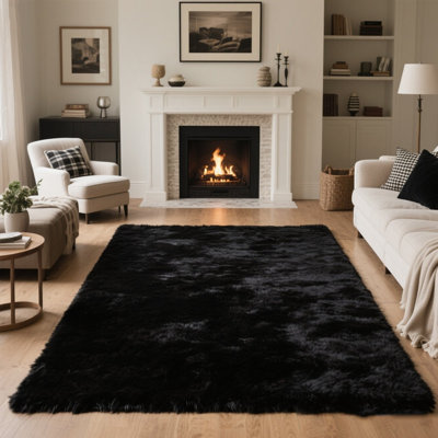 Soft Black Shag Area Rug