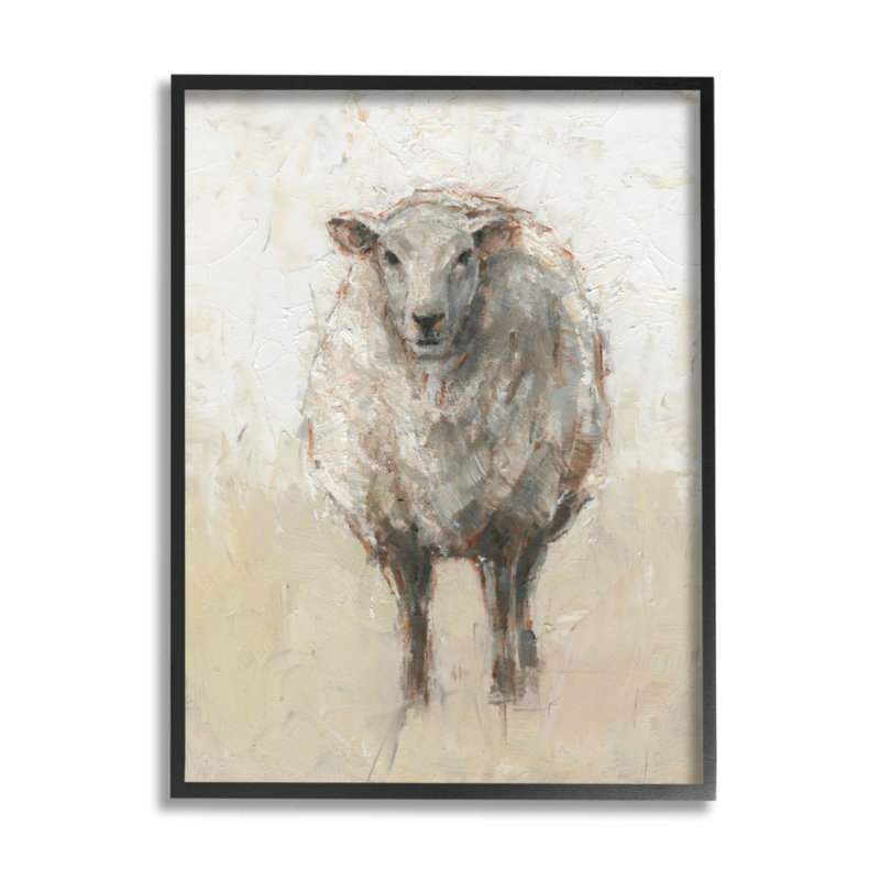 Minimal Sheep, beige, ferme, animal de ferme par Ethan Harper - reproduction d'art, H 30 po x l 24 po