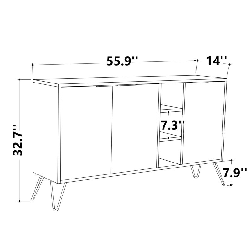 Kristain 55.9" Console Table, Gray Wood/Black Marble