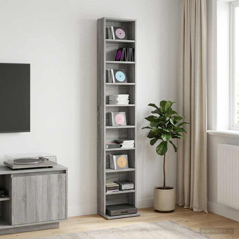 175 cm H Media Shelves, Grey Sonoma