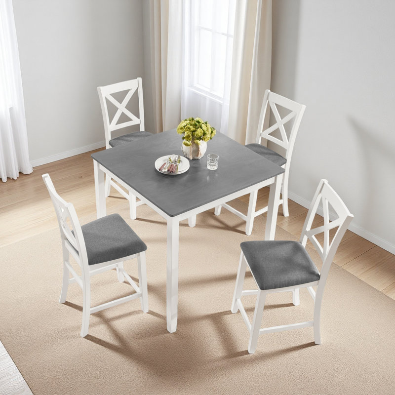 Ensemble de table de salle à manger 5 pièces à hauteur de comptoir avec 4 chaises, ensemble de table à manger en bois classique pour 4 personnes, ensemble de table à manger moderne et simple pour 4 personnes