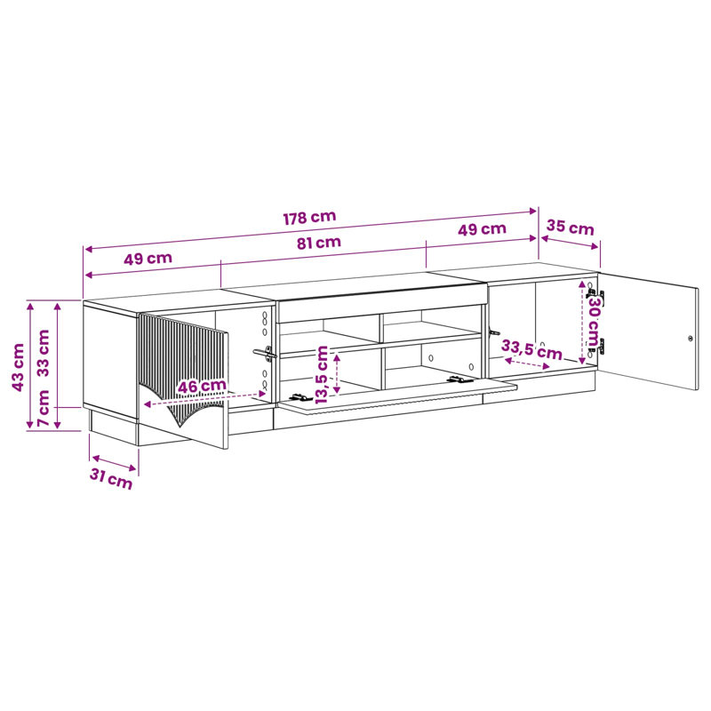 TV Stand, 43cm H x 178cm W x 35cm D, Artisan Oak