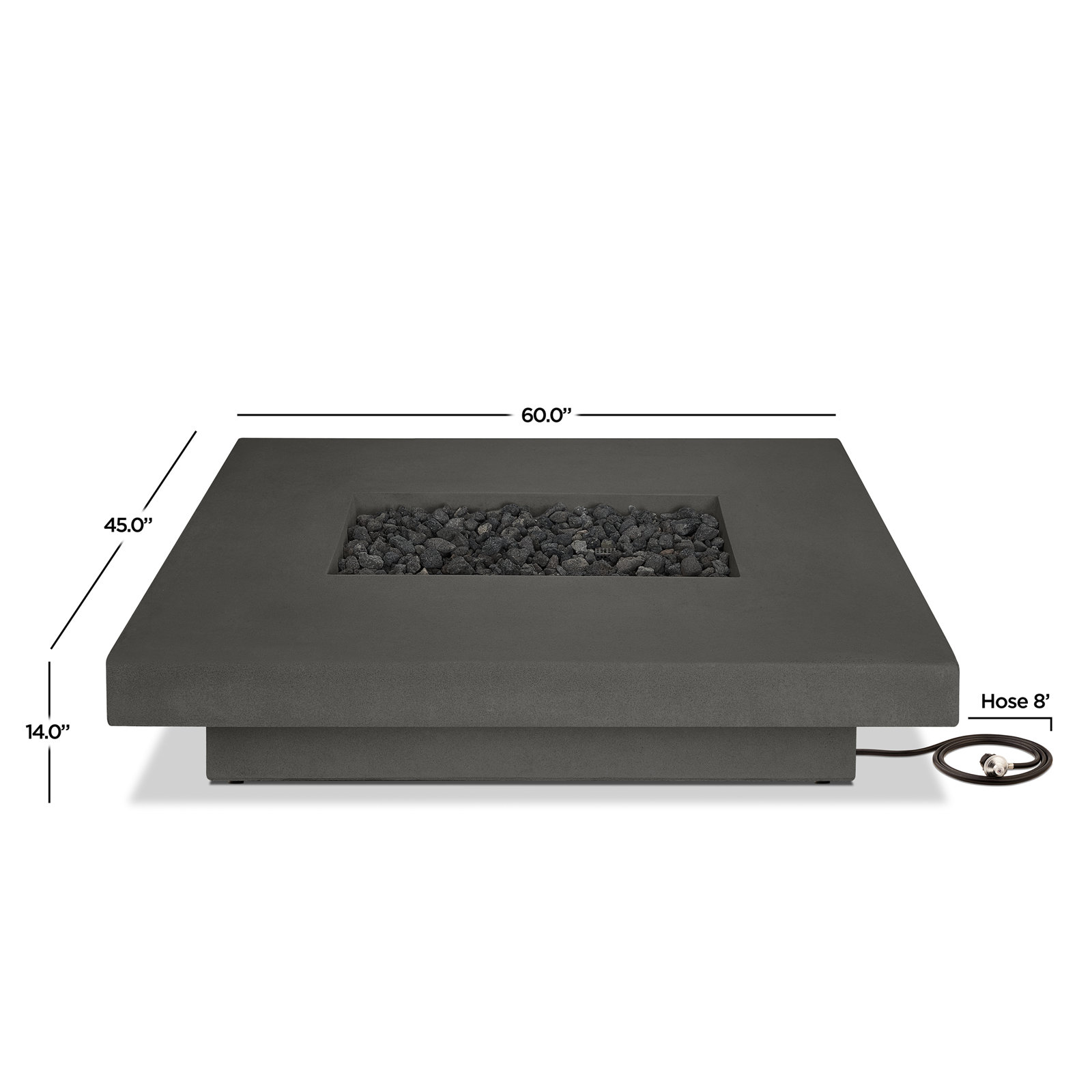 Geneva Outdoor Rectangle Fire Pit Table, Carbon, 14" H x 60" W x 45" D