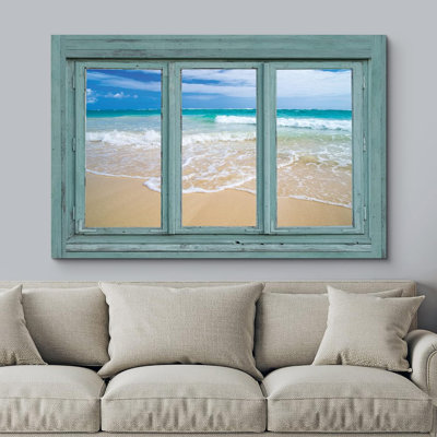 «Window View Of Waves Over Beach Shore Nature Images Modern Art Rustic Scenic Ultra» sur toile