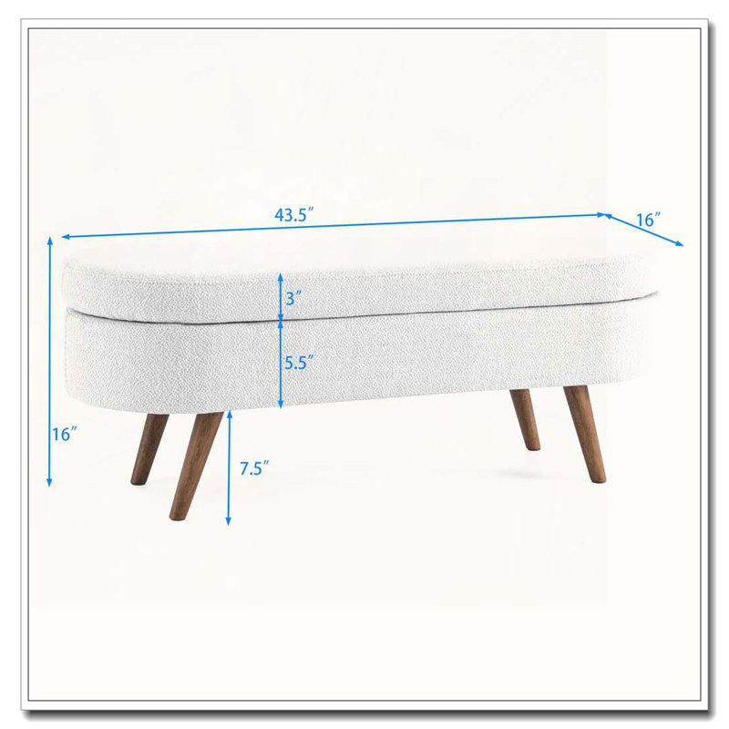 Ottoman Oval Storage Bench,Rubber Wood Legs, White