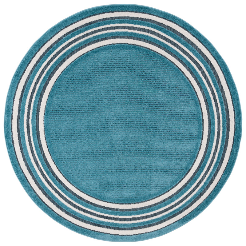 Tapis Brysin 634 en turquoise / ivoire, Rond 6 pi 7 po