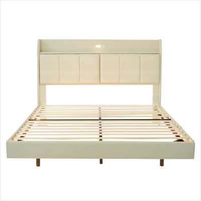 Queen Size Floating Bed Frame With Storage Headboard