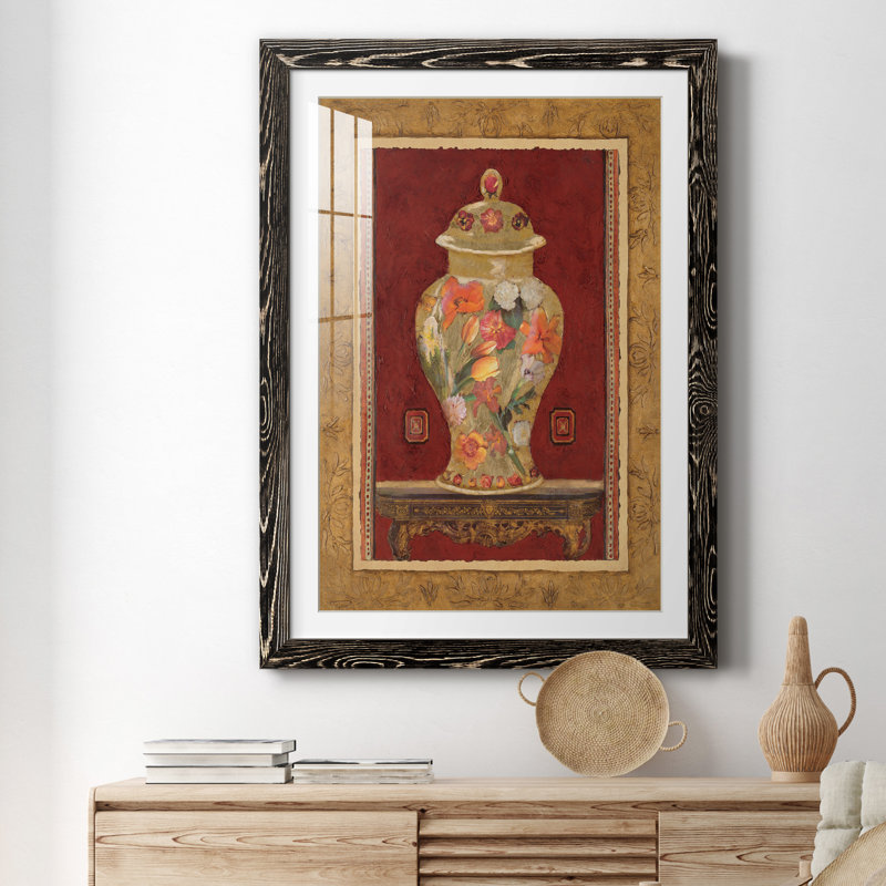 Urne romantique II - peinture encadrée, Papier encadré noir, H 31,5 po x l 23,5 po x P 1,5 po