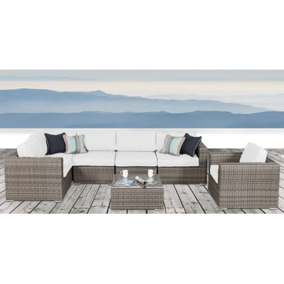 Clem Wicker Fully Assembled 5 - Person Seating Group with Sunbrella Cushions