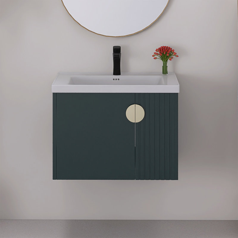 Meuble-lavabo mural 28 po avec lavabo en céramique, Vert