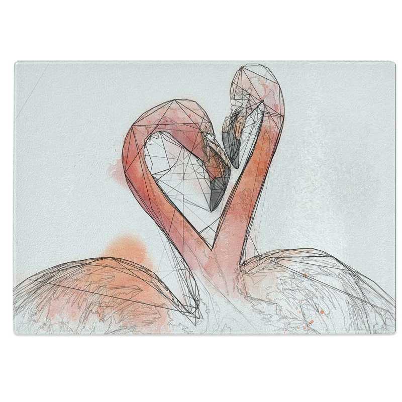 Tempered Glass Two Loving Flamingos in Abstract Chopping Board, 39 cm W x 28.5 cm L