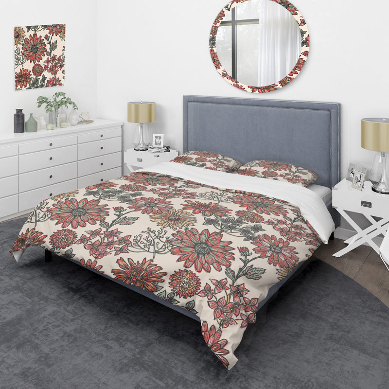 Fleurs bleues grunge - Ensemble de housse de couette floral - Polyester microfibre