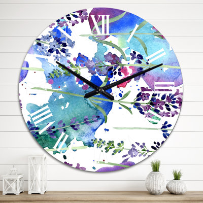 Violet Lavender Floral Botanical Flower - Patterned Wall Clock