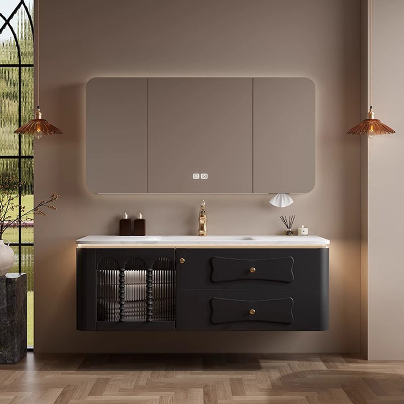 Armoire de salle de bain de style américain rétro., 51.18", Noir, noir, noir, noir