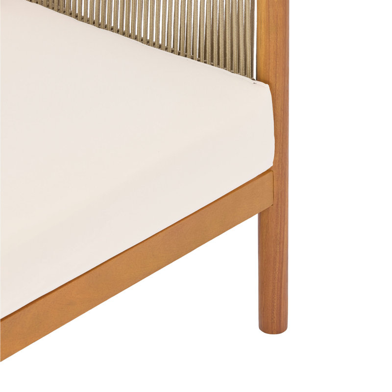 Ensemble de causeuse et de table basse d'extérieur avec structure en bois d'acacia, panneaux de corde et coussins, Beige