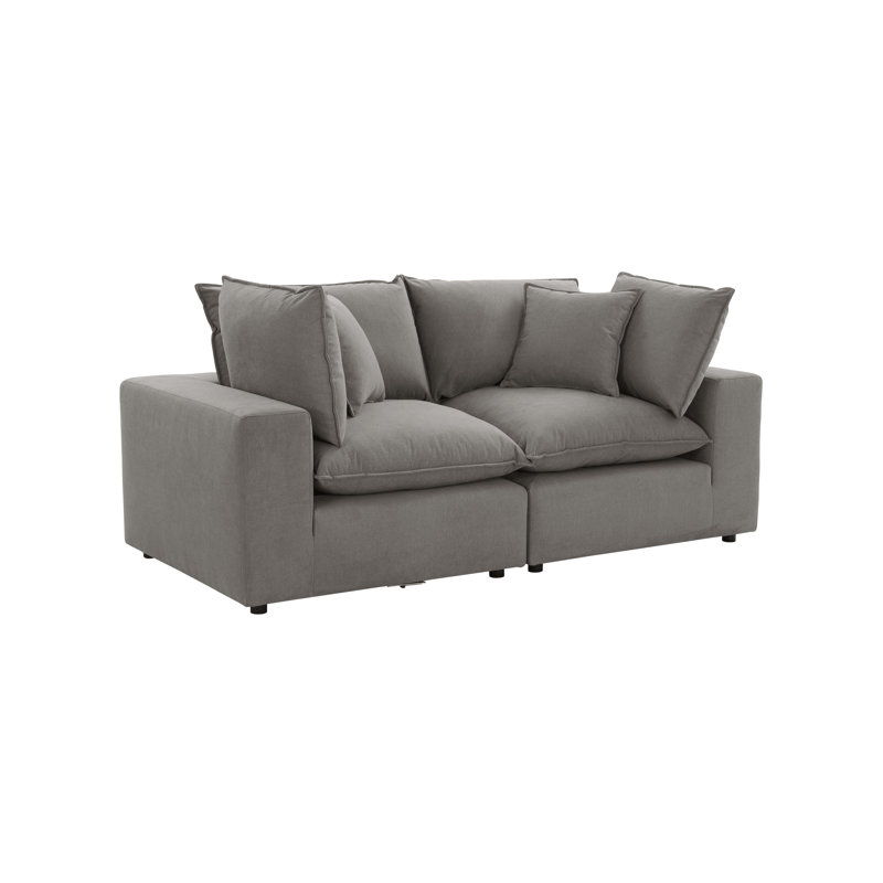 Causeuse modulaire à accoudoirs carrés de 80,4 po avec coussins réversibles Ellaria, Mélange de polyester de couleur ardoise