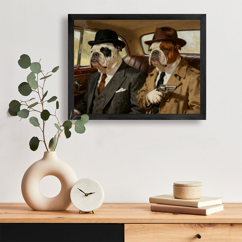 «Black Bulldog Vintage», art mural tempête mafieuse encadrée, H 17 po x l 25 po