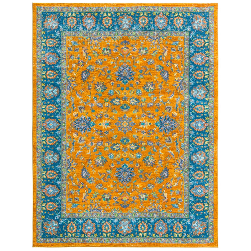 Tapis traditionnel Artez couleur jaune soleil, Rectangle 7 pi 10 po x 10 pi 4 po